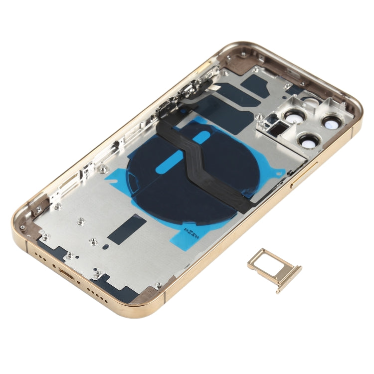 Tapa Trasera de la Batería (con llaves Laterales y Bandejas de Tarjetas y Power + Volumen Flex Cable Wireless Carging Module) Para iPhone 12 Pro (Dorado)