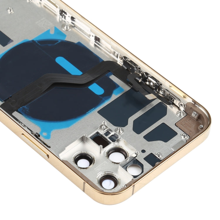 Coque arrière de la batterie (avec touches latérales et plateaux pour cartes et module de charge sans fil avec câble flexible d'alimentation + volume) pour iPhone 12 Pro (doré)