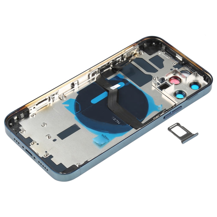 Tapa Trasera de la Batería (con llaves Laterales y Bandeja de Tarjetas y Power + Volumen Flex Cable Wireless Carging Module) Para iPhone 12 Pro (Azul)