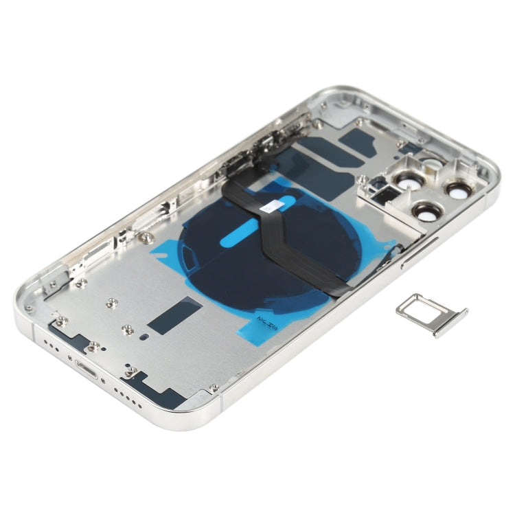 Coque arrière de batterie (avec touches latérales et plateau de carte et module de charge d'alimentation + volume et charge sans fil) pour iPhone 12 Pro (Blanc)