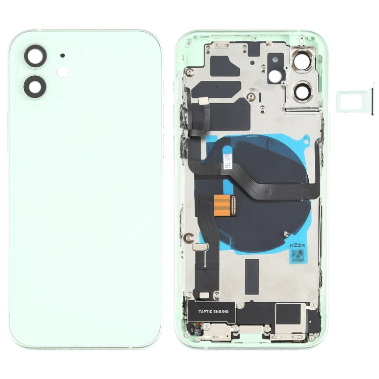 Ensemble de couvercle arrière de batterie (avec touches latérales et haut-parleur et moteur de haut-parleur et lien de caméra et bouton d'alimentation + bouton de volume + port de charge et module de charge sans fil) pour iPhone 12 (vert)