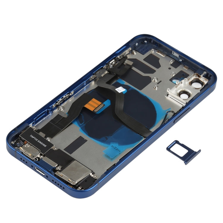 Ensemble de couvercle de batterie arrière (avec touches latérales et haut-parleur et moteur de haut-parleur et appareil photo et bouton d'alimentation + bouton de volume + port de charge et module de charge sans fil) pour iPhone 12 (bleu)