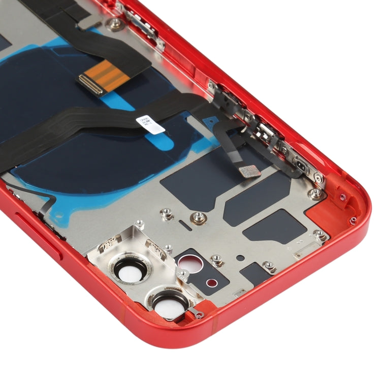 Ensemble de couvercle de batterie arrière (avec touches latérales et haut-parleur et moteur de haut-parleur et appareil photo et bouton d'alimentation + bouton de volume + port de charge et module de charge sans fil) pour iPhone 12 (rouge)