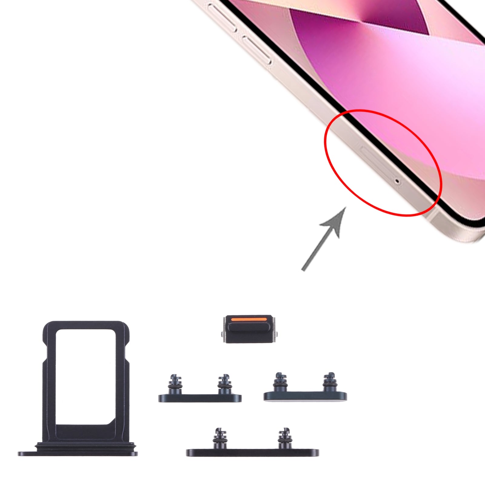 Botones Exteriores Completos + Porta SIM Apple iPhone 13 Mini Negro
