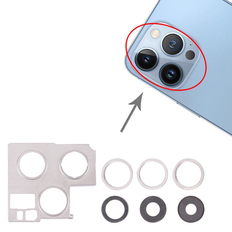 Couvercle d'objectif d'appareil photo avec support de rétention pour iPhone 13 Pro Max (Argent)