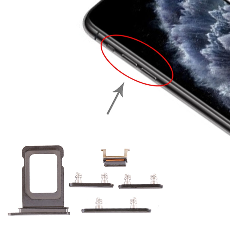 Tiroir carte SIM + touche latérale pour iPhone 11 Pro / 11 Pro Max (Noir)