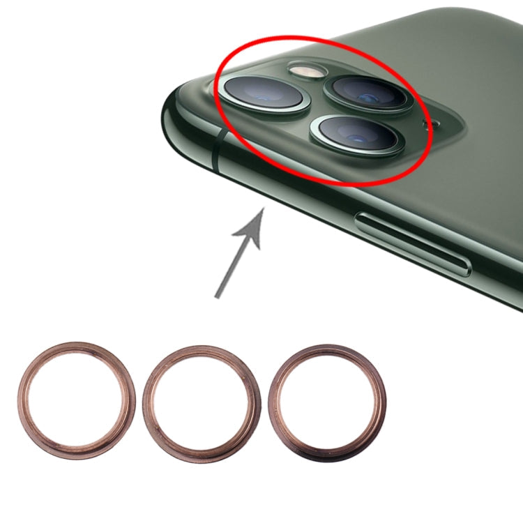 3 Pièces Anneau de Protection en Métal pour Lentille en Verre de Caméra Arrière pour iPhone 11 Pro et 11 Pro Max (Or)