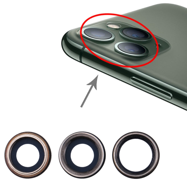 Lunette de caméra arrière 3 pièces avec couvercle d'objectif pour iPhone 11 Pro / 11 Pro Max