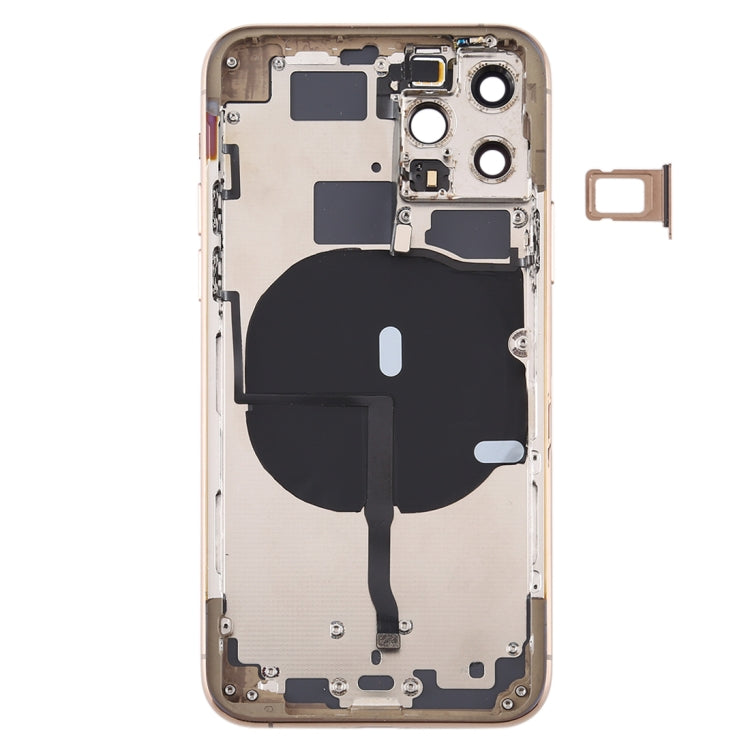 Battery Back Cover (with Side Keys Card Tray Power + Volume Flex Cable and Wireless Charging Module) for iPhone 11 Pro (Gold)