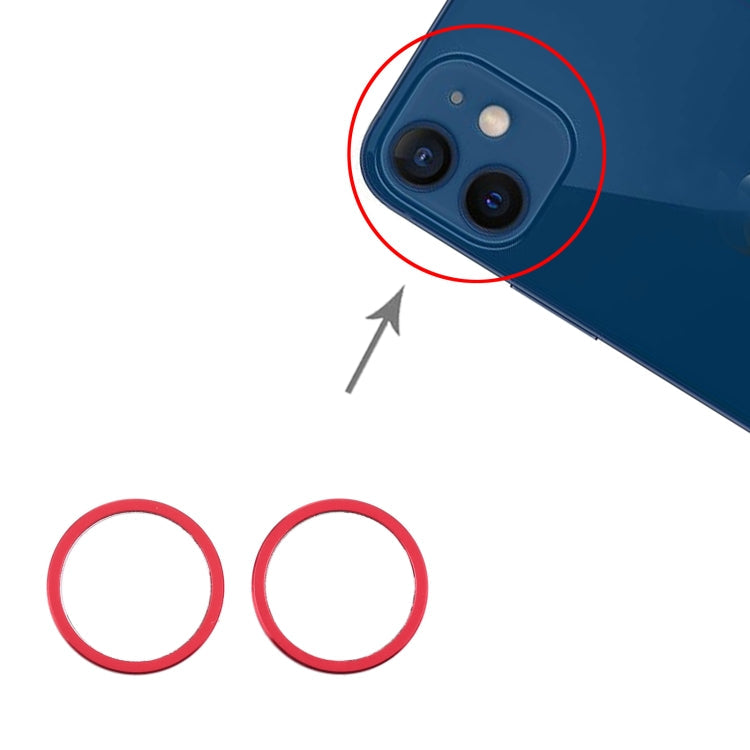 2 pièces anneau de protection en métal pour lentille en verre de caméra arrière pour iPhone 12 Mini (rouge)