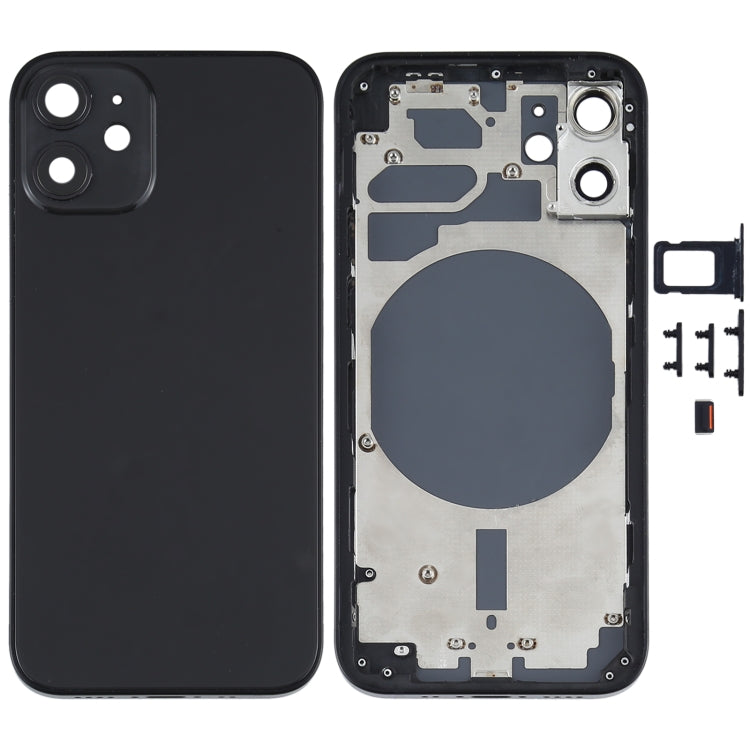 Coque arrière avec plateau de carte SIM, touches latérales et objectif de l'appareil photo pour iPhone 12 Mini (Noir)