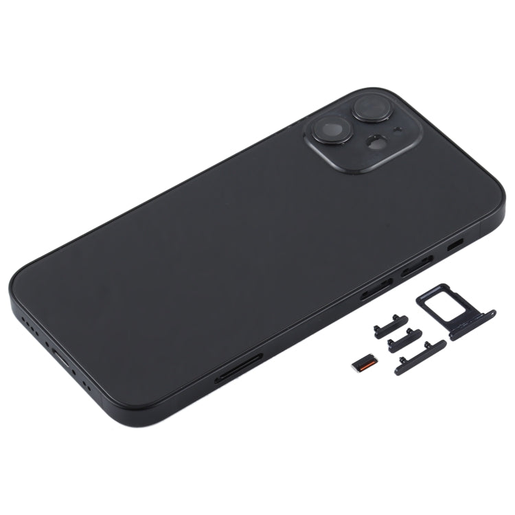 Back Housing Cover with SIM Card Tray Side Keys and Camera Lens for iPhone 12 Mini (Black)