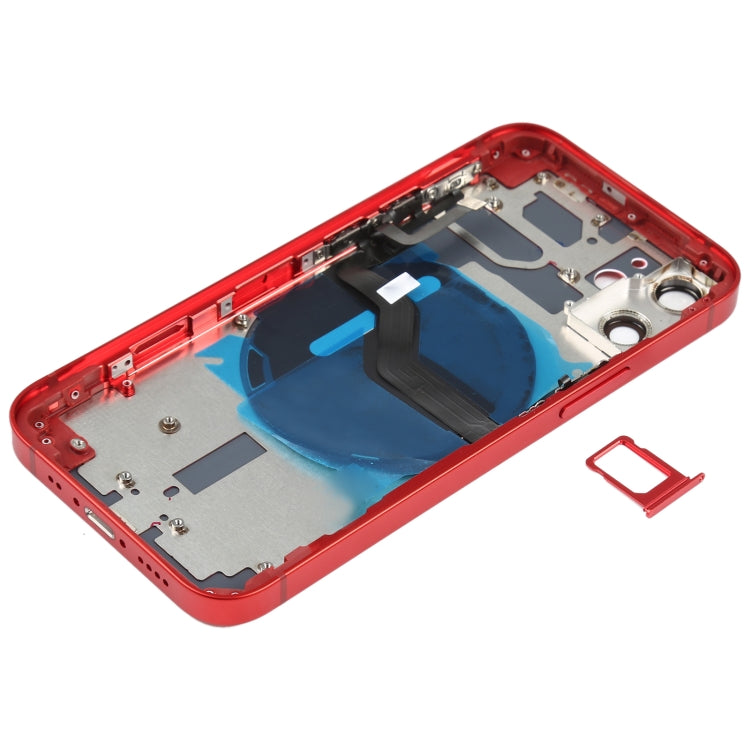 Tapa Trasera de la Batería (con llaves Laterales y Bandeja de Tarjetas y Power + Volumen Flex Cable y Módulo de Carga Inalámbrico) Para iPhone 12 Mini (Rojo)