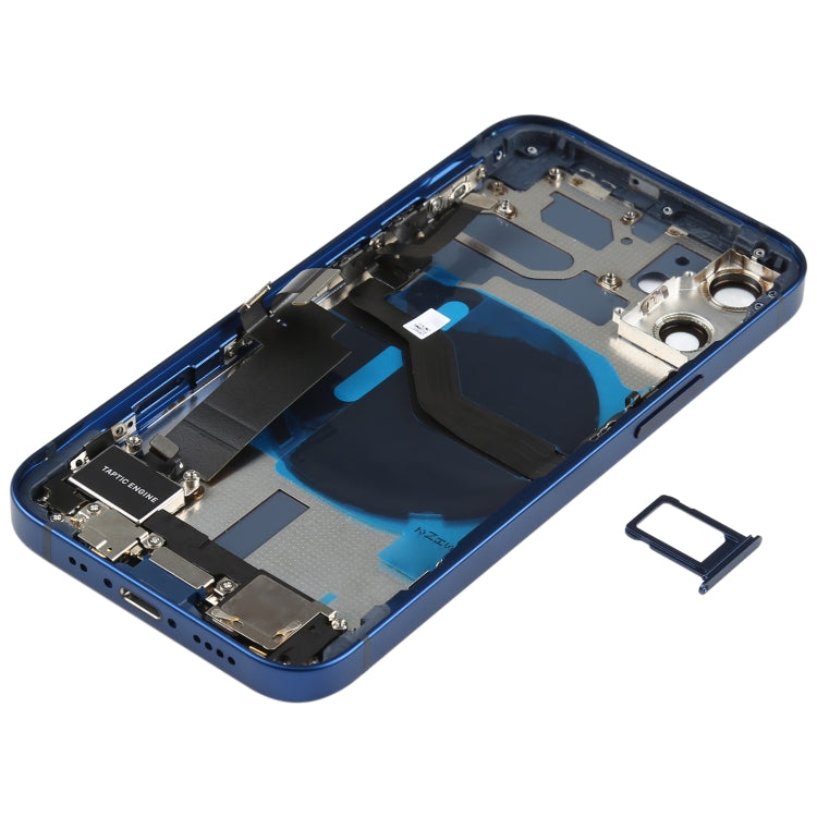 Ensemble de couvercle de batterie arrière (avec touches latérales et haut-parleurs et moteurs et objectif de caméra et plateau de carte et bouton d'alimentation + bouton de volume + port de charge ou port de charge sans fil) pour iPhone 12 Mini (bleu)