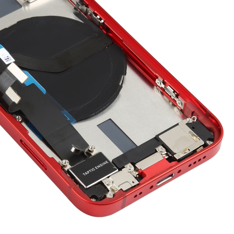 Ensemble de couvercle de batterie arrière (avec touches latérales et haut-parleur et moteur de haut-parleur et lien de caméra et bouton d'alimentation + bouton de volume + port de charge et module de charge sans fil) pour iPhone 12 Mini (rouge)