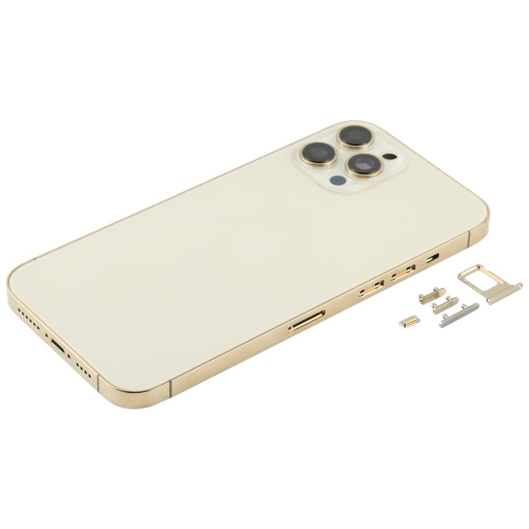 Cubierta Trasera de la Carcasa con Bandeja de Tarjeta SIM y llaves Laterales y Lentes de Cámara Para iPhone 12 Pro Max (Oro)