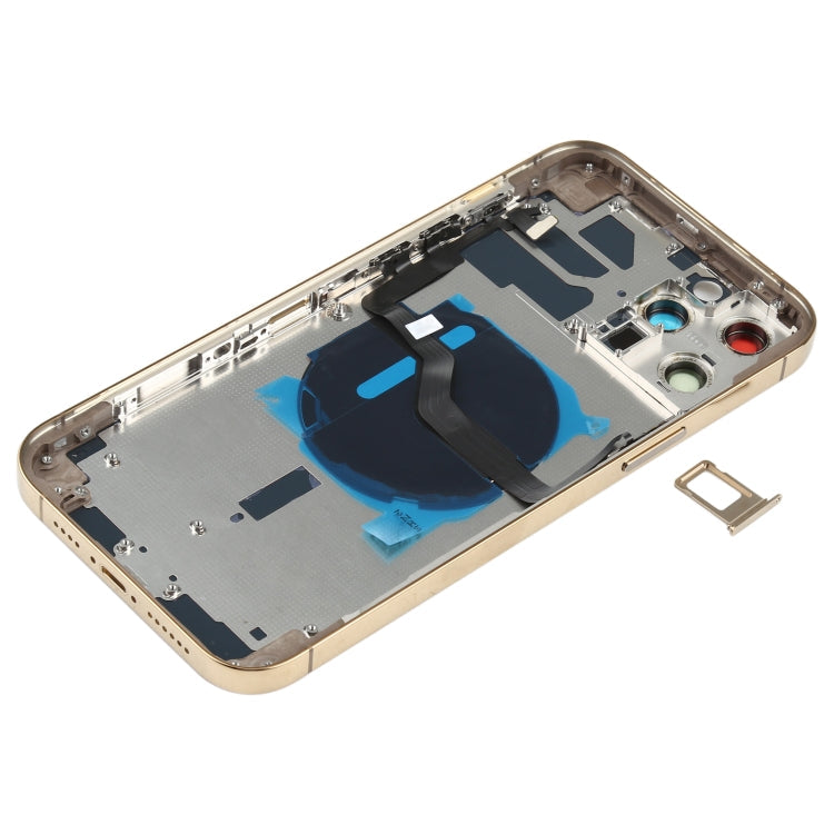 Tapa Trasera de la Batería (con llaves Laterales y Bandejas de Tarjetas y Power + Volumen Módulo de Carga y Cable Inalámbrico) Para iPhone 12 Pro Max (Dorado)