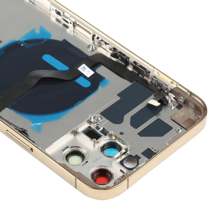 Tapa Trasera de la Batería (con llaves Laterales y Bandejas de Tarjetas y Power + Volumen Módulo de Carga y Cable Inalámbrico) Para iPhone 12 Pro Max (Dorado)