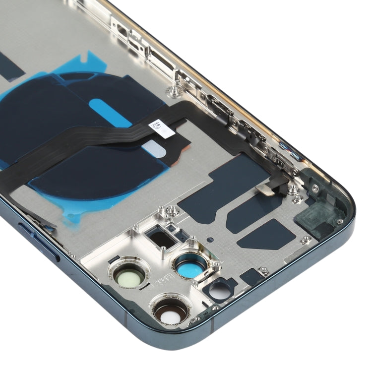 Tapa Trasera de la Batería (con llaves Laterales y Bandejas de Tarjetas y Power + Volumen Flex Cable Wireless Carging Module) Para iPhone 12 Pro Max (Azul)