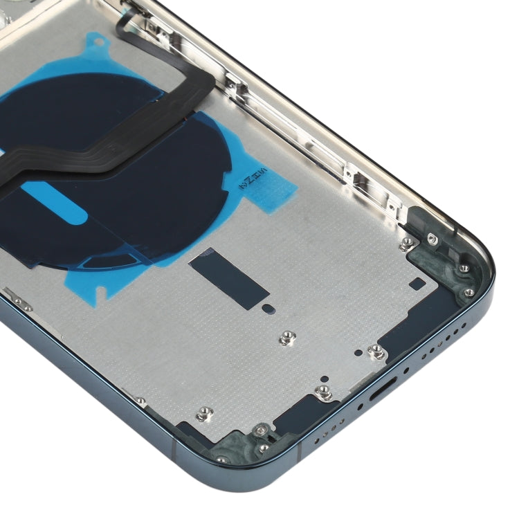 Coque arrière de la batterie (avec touches latérales et plateaux pour cartes et module de charge sans fil Power + Volume Flex Cable) pour iPhone 12 Pro Max (Bleu)