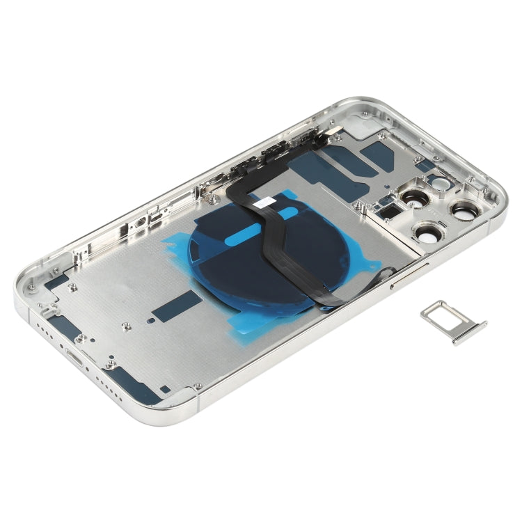 Tapa Trasera de la Batería (con llaves Laterales y Bandeja de Tarjetas y Power + Volumen Flex Cable y Módulo de Carga Inalámbrico) Para iPhone 12 Pro Max (Blanco)