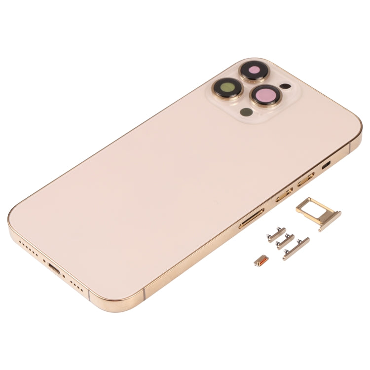 Cubierta Trasera de la Carcasa con Bandeja de Tarjeta SIM y llaves Laterales y Lentes de la Cámara Para iPhone 13 Pro Max (Oro)