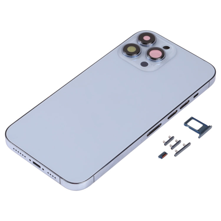 Coque arrière avec plateau pour carte SIM et touches latérales et objectif de caméra pour iPhone 13 Pro Max (Bleu)