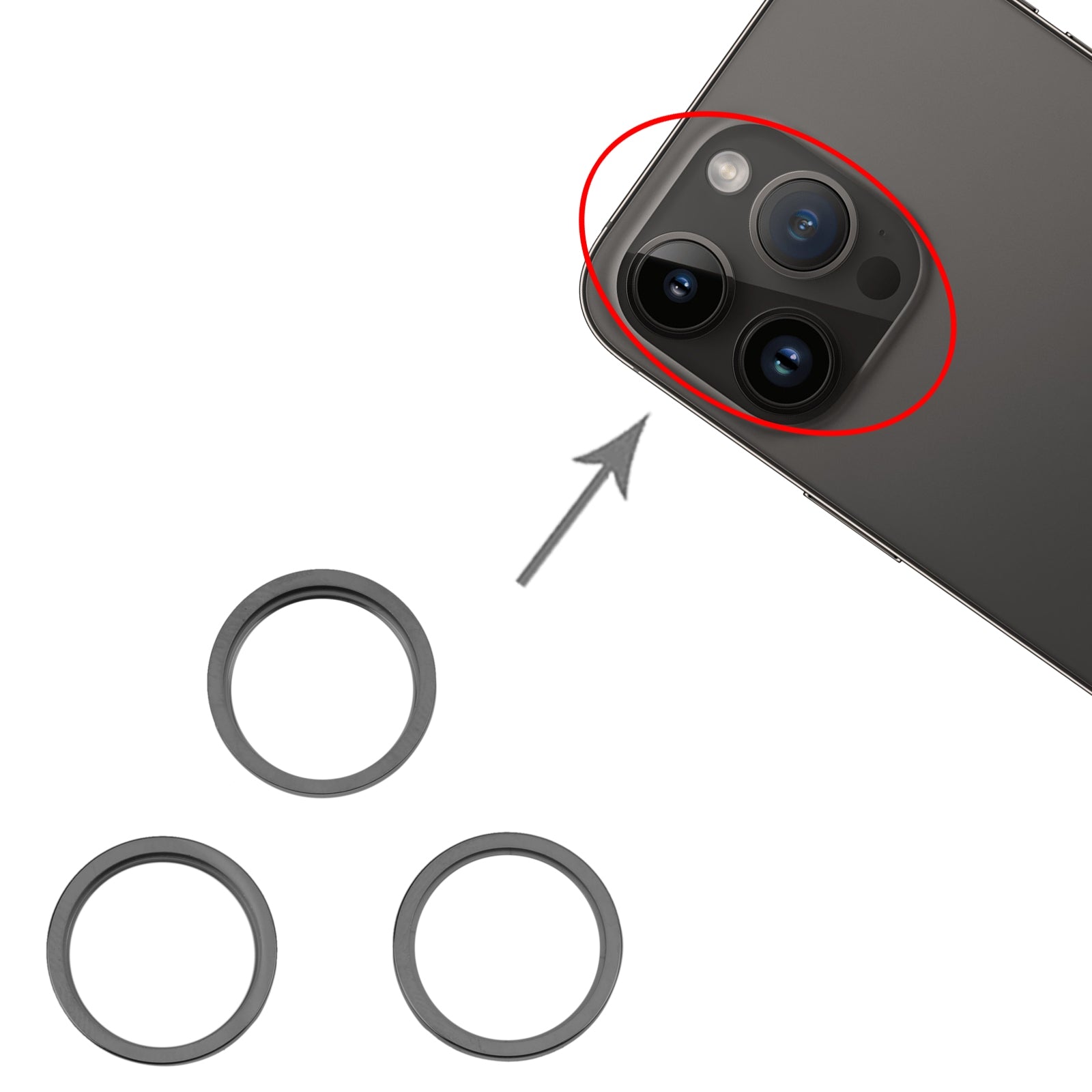 Anneaux pour objectif de caméra arrière Apple iPhone 14 Pro Noir