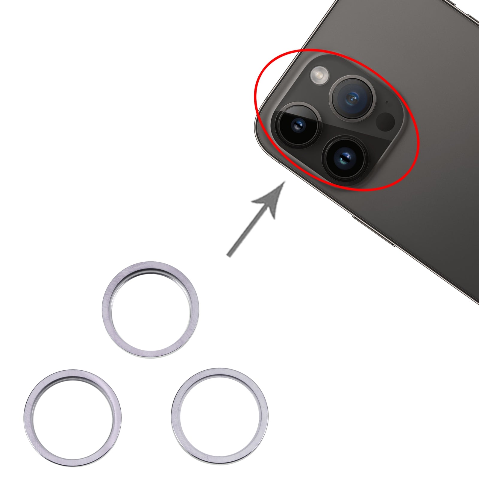 Anneaux pour objectif de caméra arrière Apple iPhone 14 Pro Gris