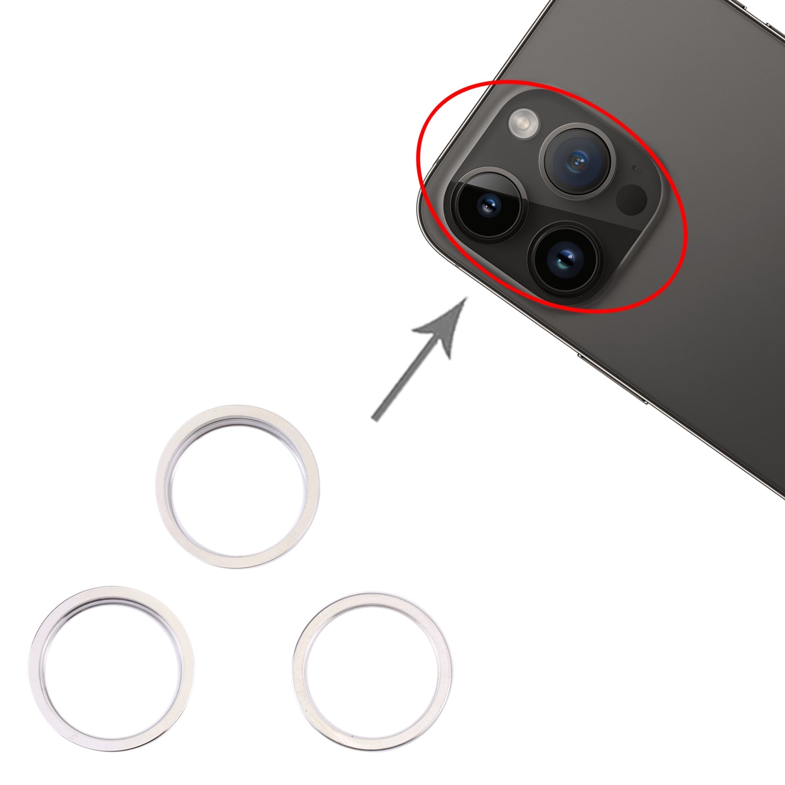 Anneaux pour objectif de caméra arrière Apple iPhone 14 Pro Argent