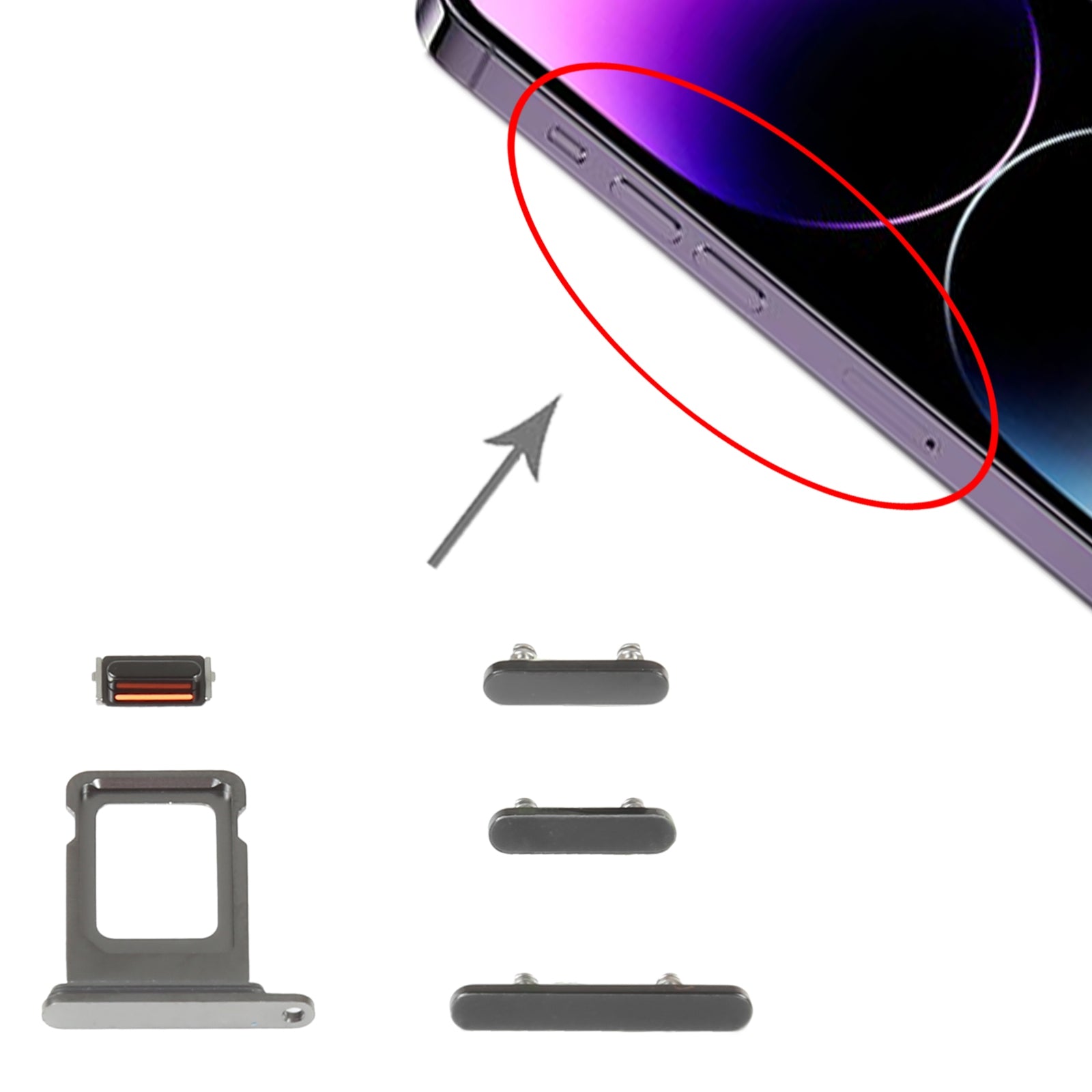 Boutons Extérieurs Complets + Support SIM Apple iPhone 14 Pro Noir