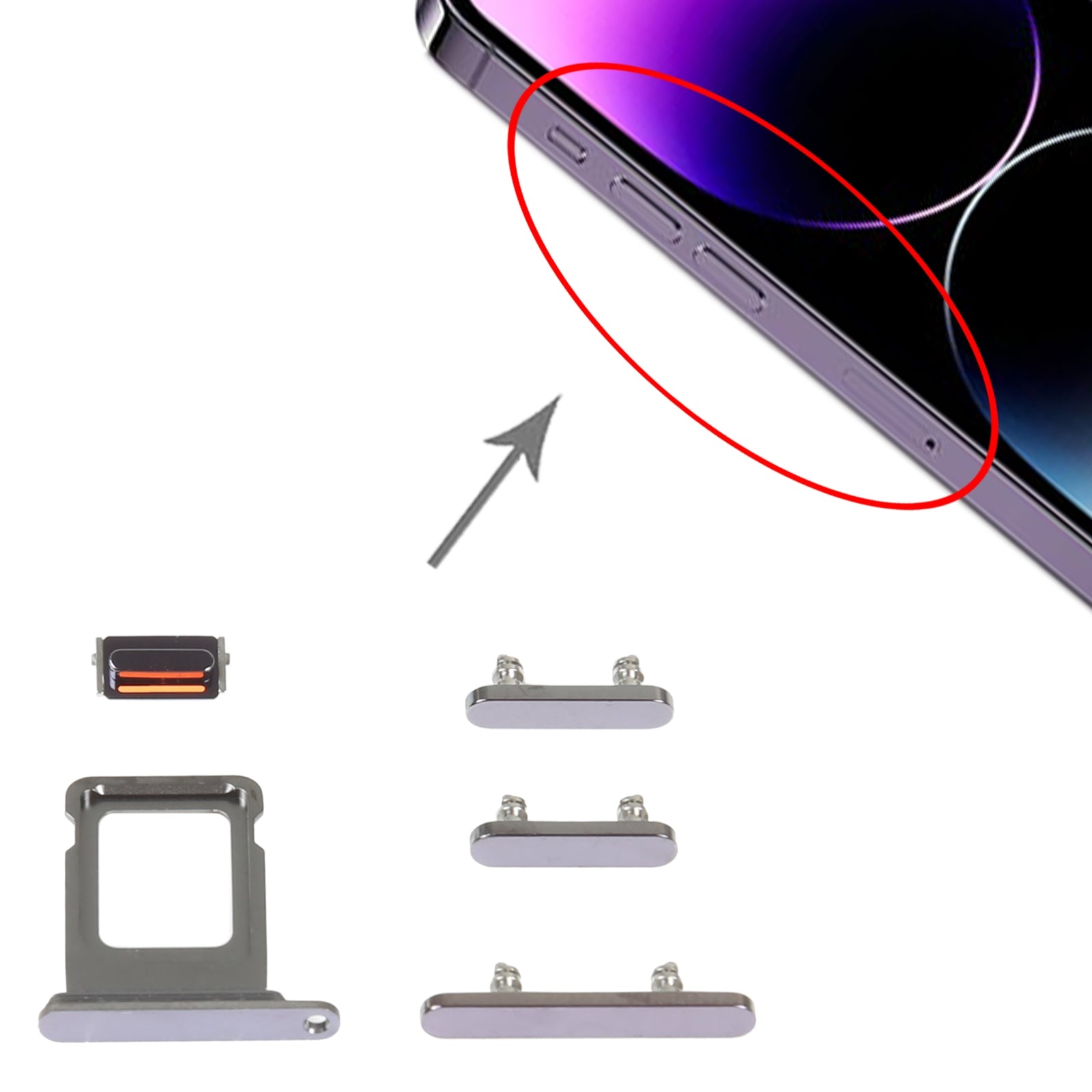 Boutons Extérieurs Complets + Support SIM Apple iPhone 14 Pro Violet
