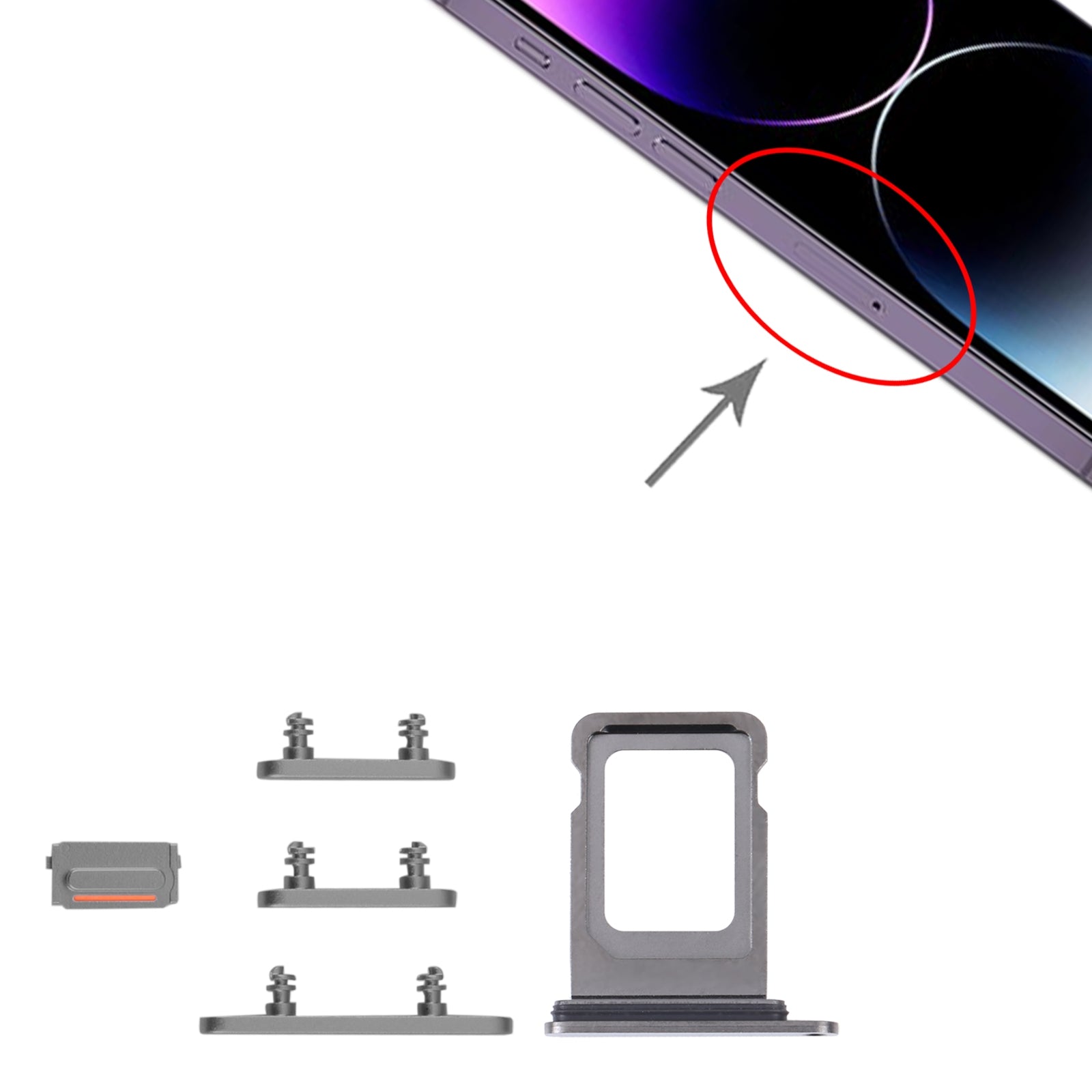 Boutons extérieurs complets + Port double SIM Apple iPhone 14 Pro Noir