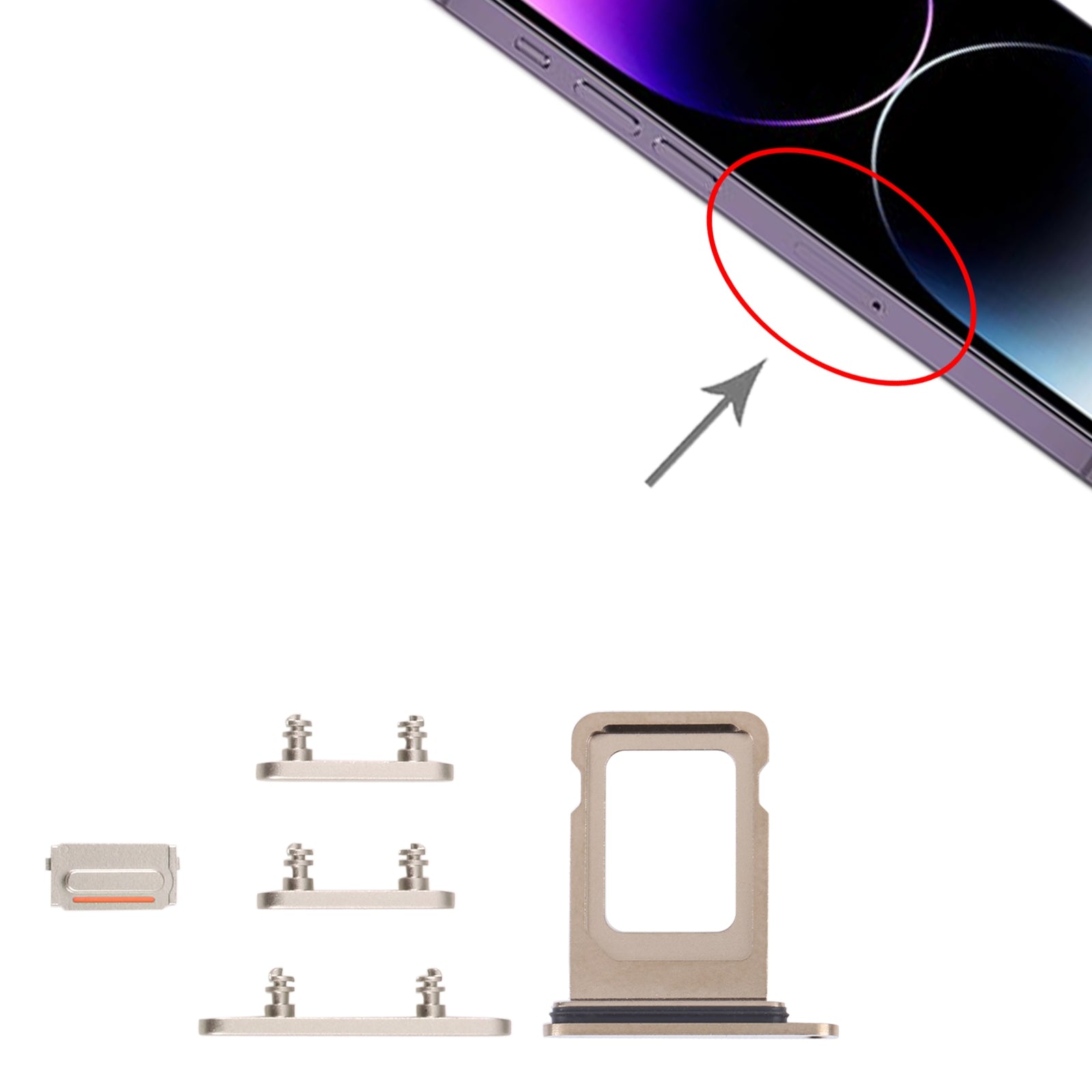 Boutons Extérieurs Complets + Double Port SIM Apple iPhone 14 Pro Or