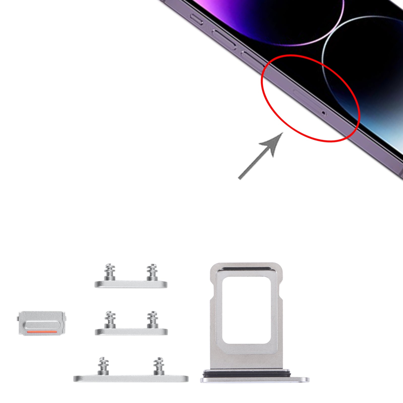 Boutons Extérieurs Complets + Double Port SIM Apple iPhone 14 Pro Argent