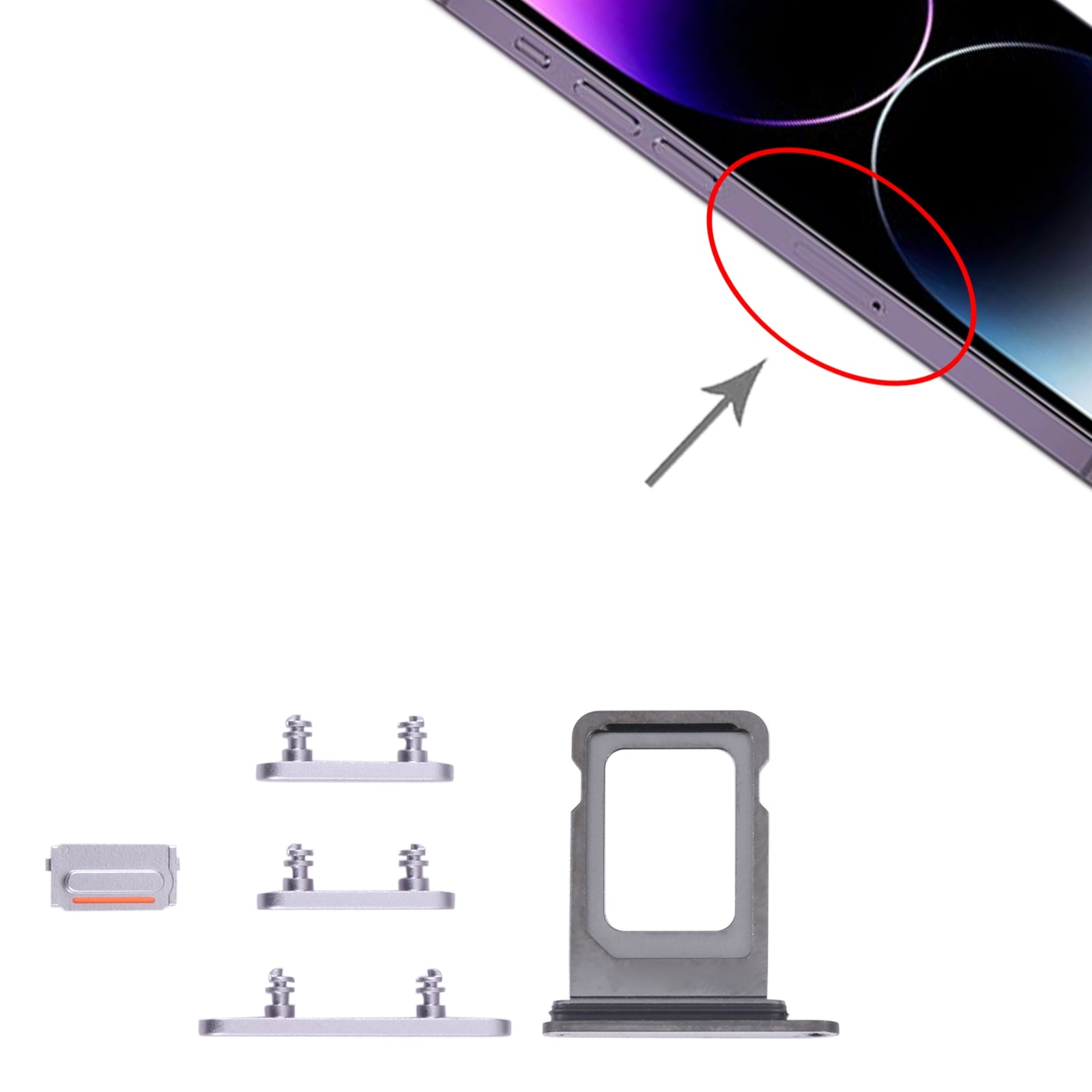Boutons extérieurs complets + Port double SIM Apple iPhone 14 Pro Max Violet
