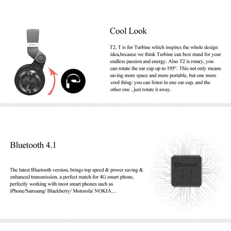Bluedio T2 Turbine Auriculares Stereo Inalámbricos Bluetooth 4.1 con Micrófono Para iPhone Samsung Huawei Xiaomi HTC y otros Teléfonos Inteligentes todos los dispositivos de Audio (Blanco)