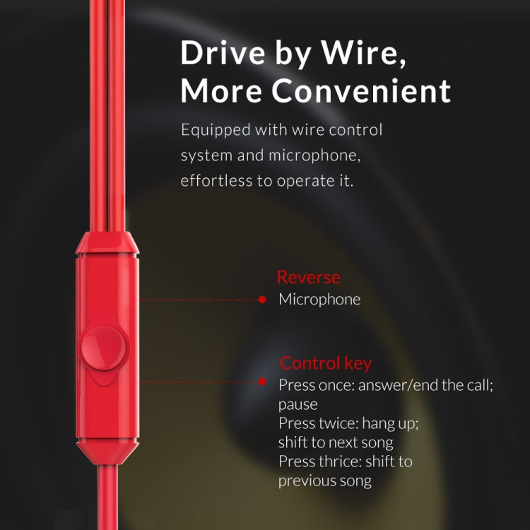 ORICO SOUNDPLUS-RP1 1.2m Auriculares de música internos con Micrófono Para iPhone Galaxy Huawei Xiaomi LG HTC y otros Teléfonos Inteligentes (Rojo)