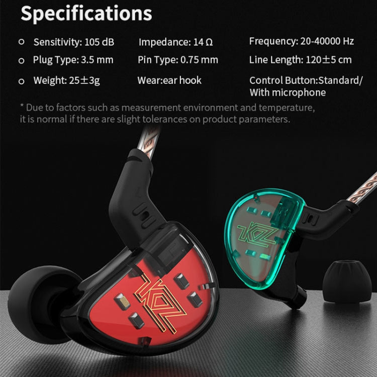 KZ AS10 - Auriculares de alta fidelidad internos de hierro Móvil de diez unidades con Micrófono (Rojo)