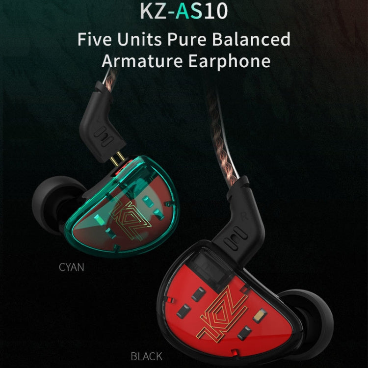 KZ AS10 Ten Unit Mobile Iron In-Ear Hifi Headphones Without Microphone (Cyan)