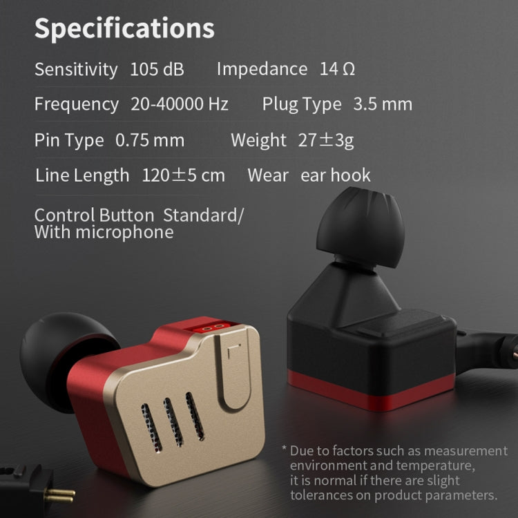 KZ BA10 - Auriculares de Control con Cable Universales de metal de hierro Móvil de diez unidades sin Micrófono (Rojo)
