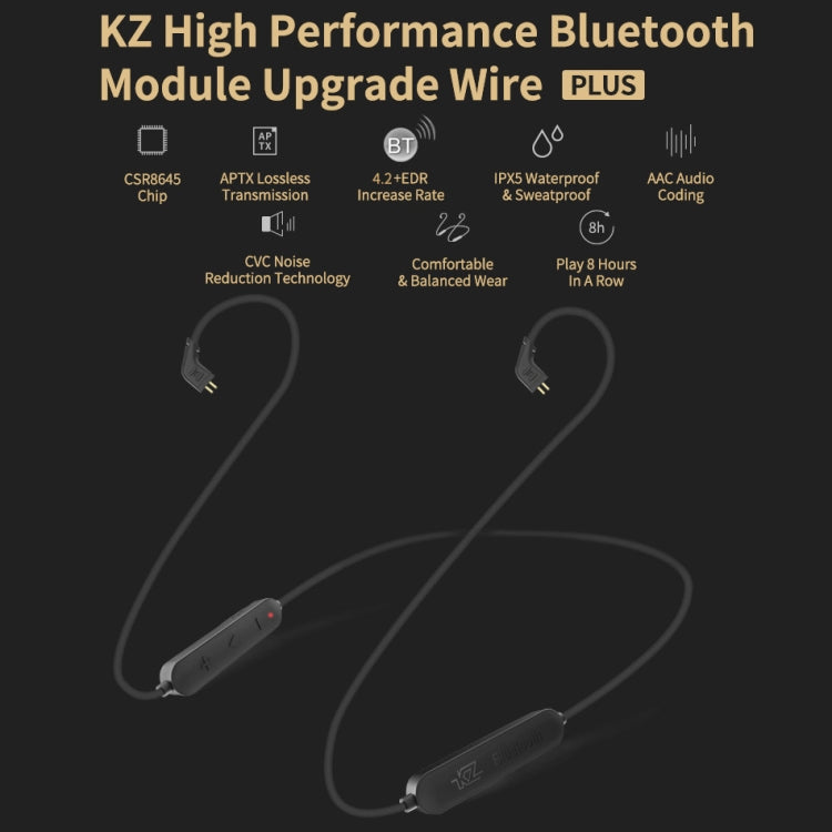 KZ Waterproof Hifi Bluetooth Upgrade Cable for KZ ZS3 / ZS4 / ZS5 / ZS6 / ZSA Headphones (Black)