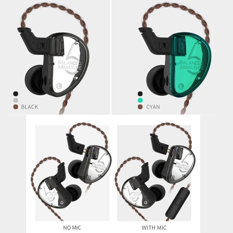 KZ AS06 - Écouteurs intra-auriculaires à commande filaire universelle à fer mobile à six unités avec microphone (noir)