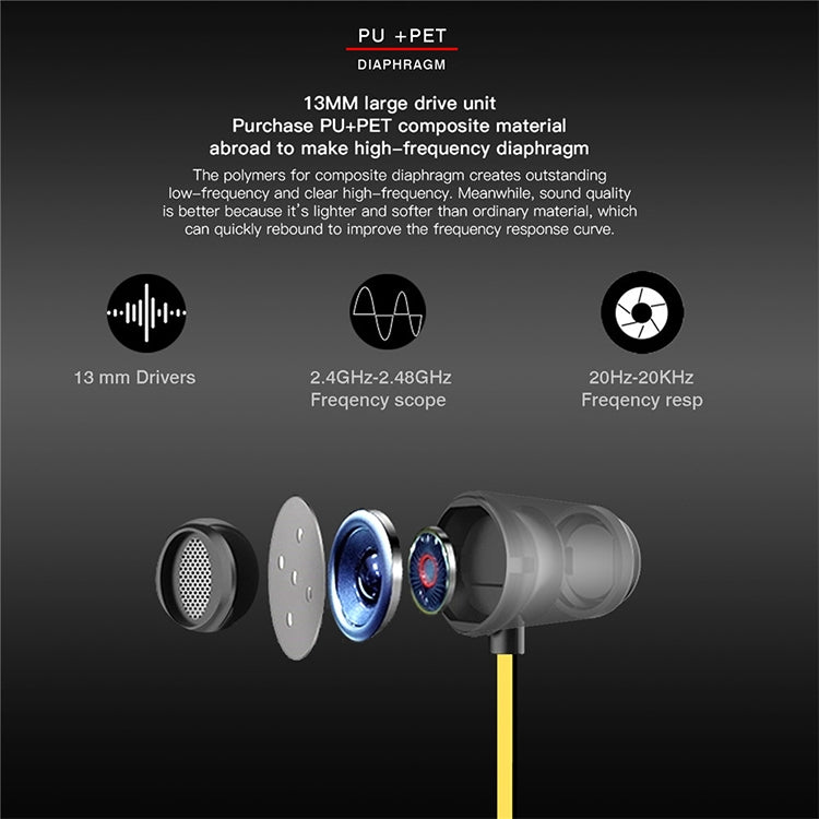 L7 Sport Metal Magnetic Stereo Bluetooth 5.0 Wireless Headphones (Yellow)