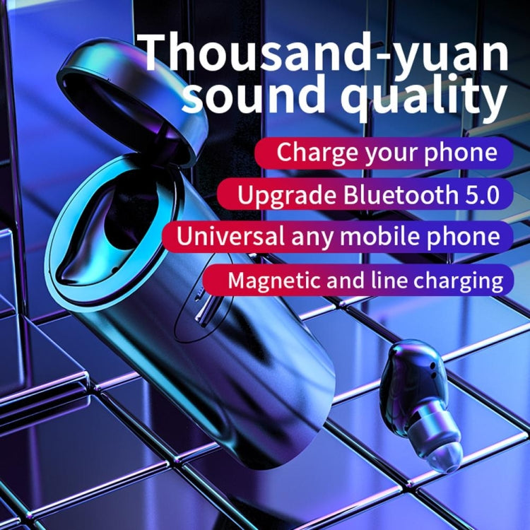 V21 Mini Wireless Stereo Bluetooth V5.0 Single Ear Headphones with Charging Box (Black)