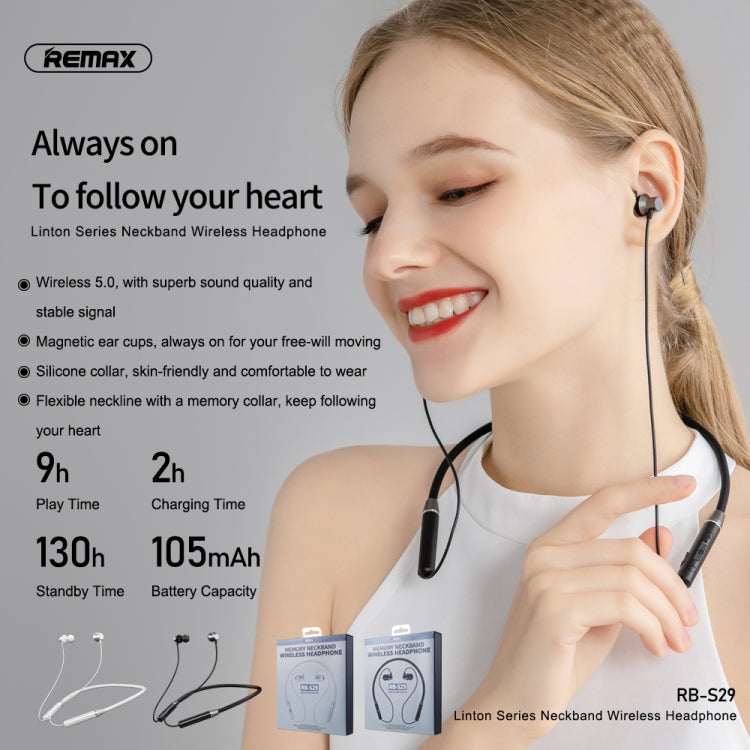 Remax RB-S29 Linton Series Memory Neckband V5.0 Écouteurs Bluetooth sans fil (Noir)
