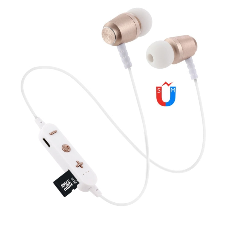F15 Bluetooth 4.2 Auriculares Bluetooth con diseño de cuello colgante compatible con reproducción de música conmutación Control de volumen y respuesta (Dorado)