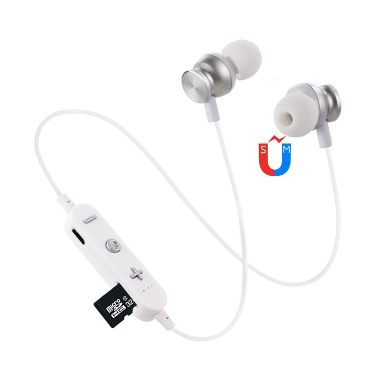 F17 Bluetooth 4.2 Auriculares Bluetooth con diseño de cuello colgante compatible con reproducción de música conmutación Control de volumen y respuesta (Plateado)