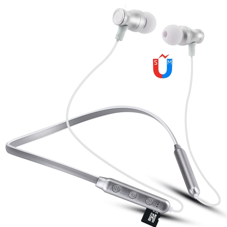 F106 Bluetooth 4.2 Auriculares Bluetooth con diseño de cuello colgante compatible con reproducción de música conmutación Control de volumen y respuesta (Plateado)