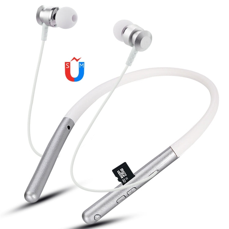 F108 Bluetooth 4.2 Auriculares Bluetooth con diseño de cuello colgante compatible con reproducción de música conmutación Control de volumen y respuesta (Plateado)